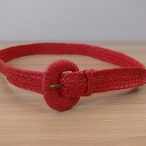 Vintage Braided Belt Womens XS SMALL Red Straw Woven Wicker Summer Boho Cherry